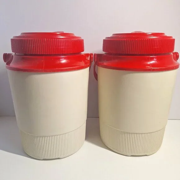 Pizza Hut Insulated Thermos Half Gallon Red Tan Cooler Handles 80s Lot - Picture 3 of 7